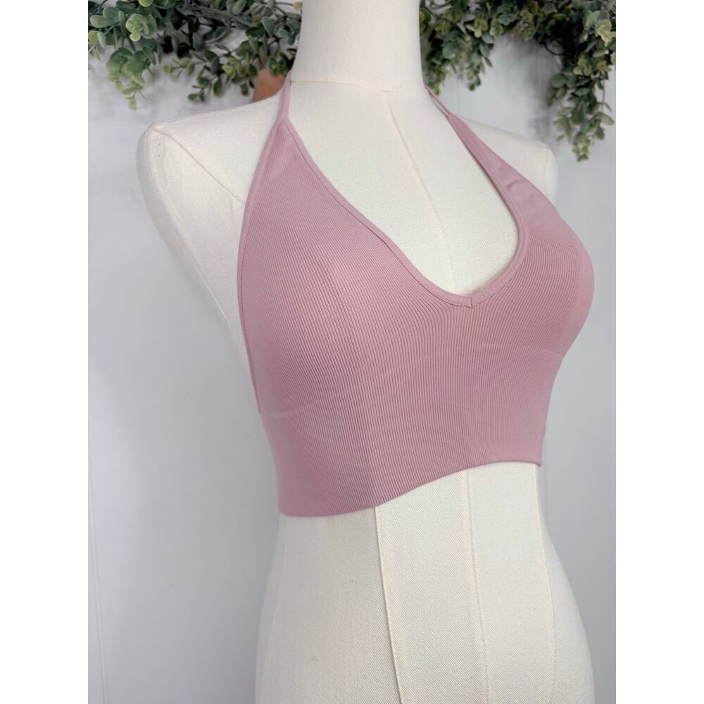🧺 5 for $25 Sale Free People Ribbed Seamless Halter T Back Bralette XS/S Pink - Picture 4 of 8